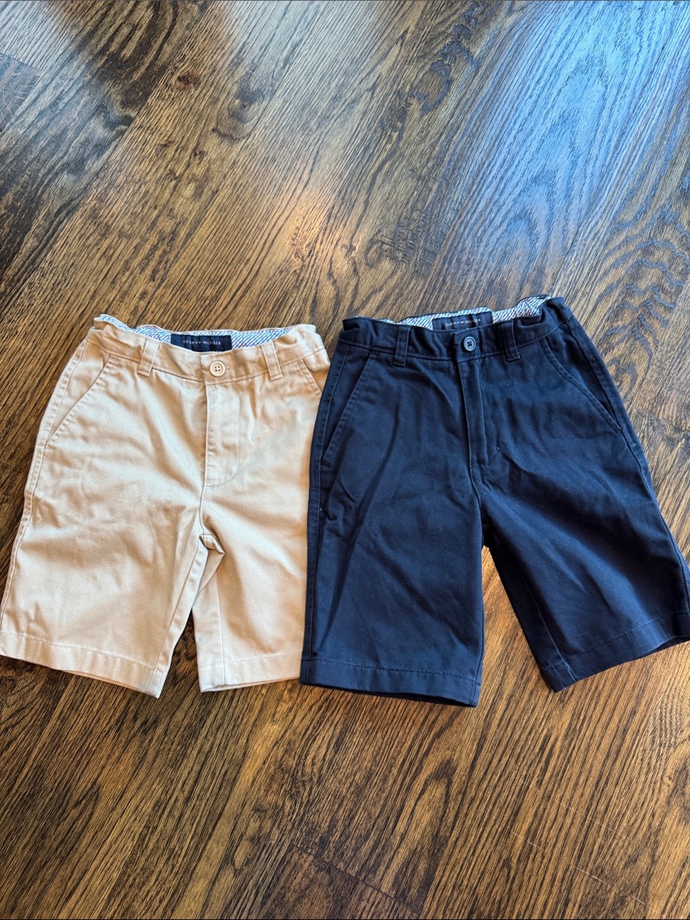 Khaki and navy shorts